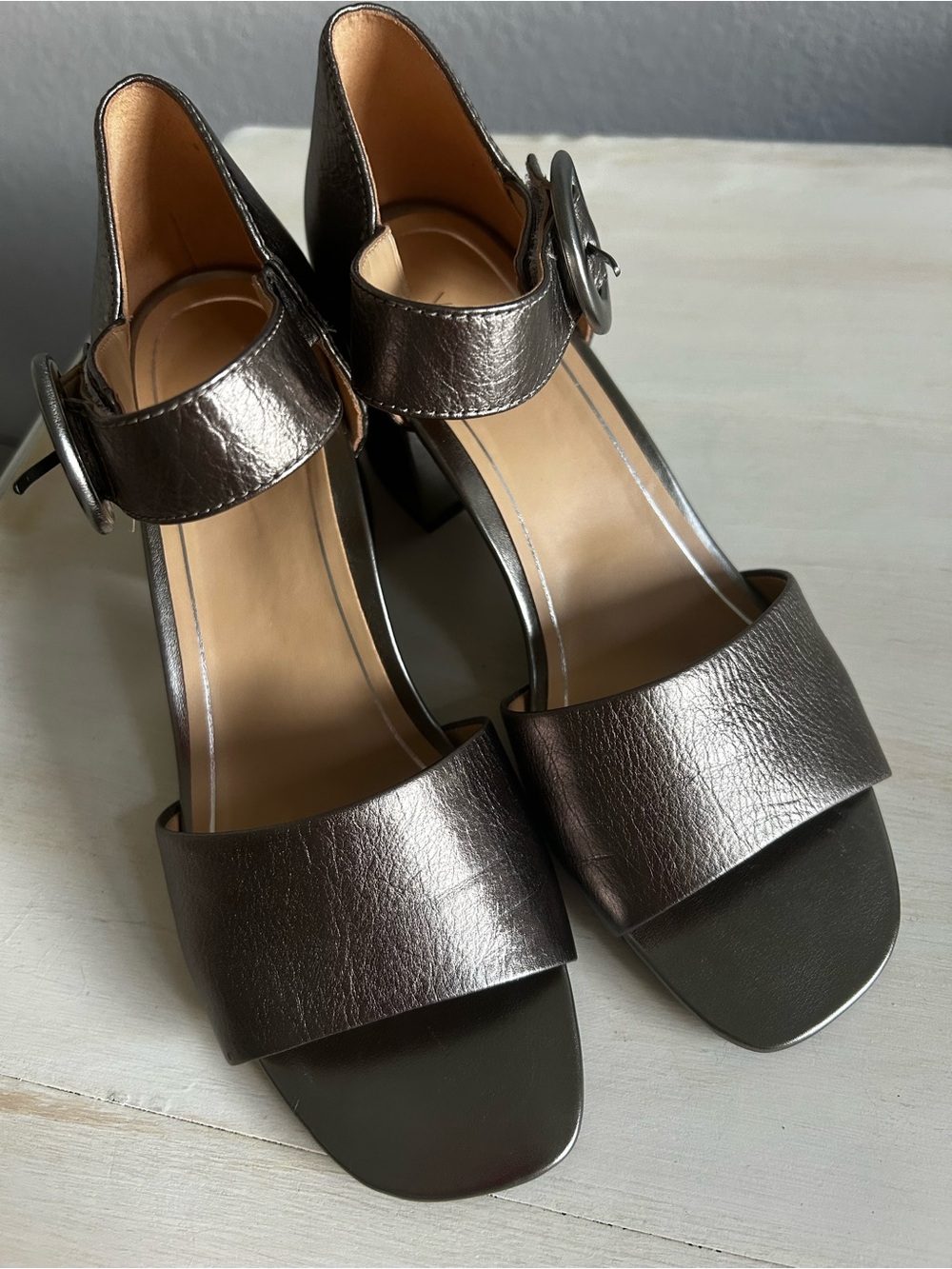 Vionic Metallic Pewter Ankle-Strap Block Heel Sandals, silver, women’s size 10. - Picture 3 of 9